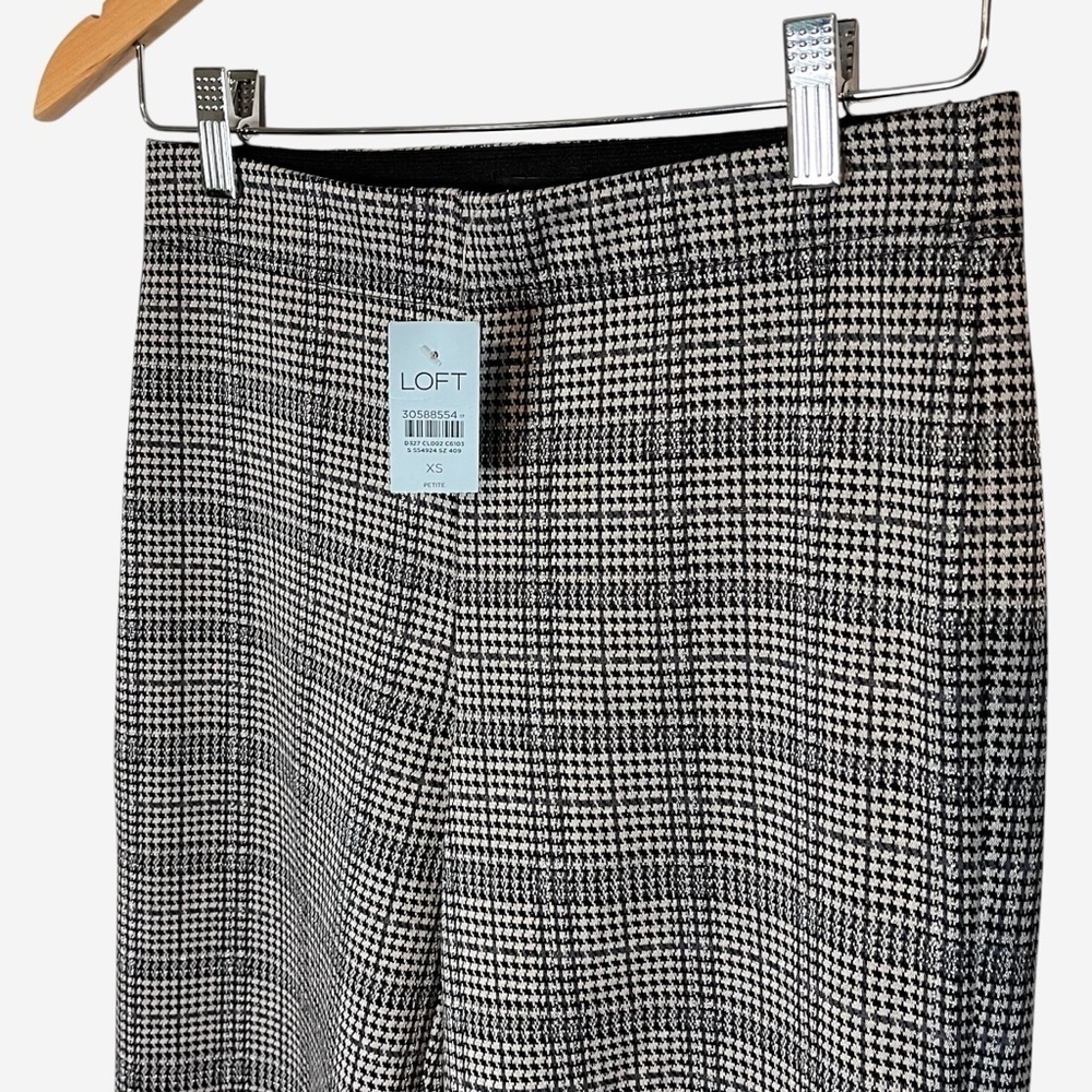 LOFT Ankle Pants XSP Wide Leg Shimmer Plaid Black Gray Pull-On Elastic Waist NEW - Picture 2 of 11